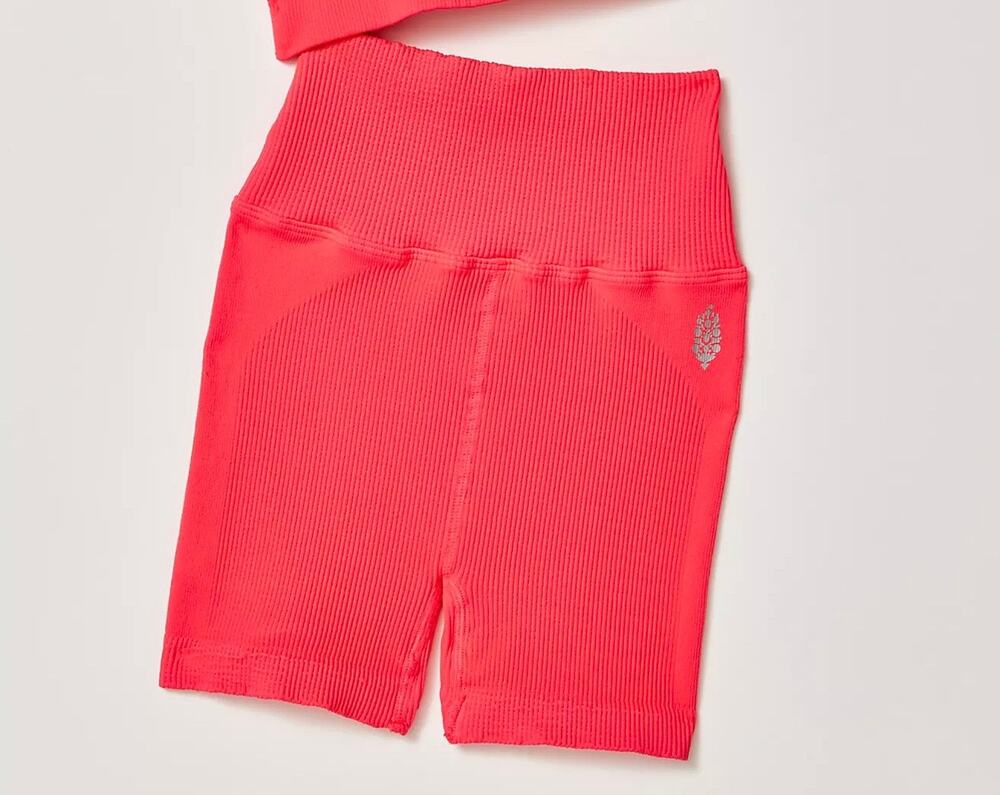 NWOT FP Movement by Free People Happiness Runs Ribbed Shorts Electric Sunset M/L